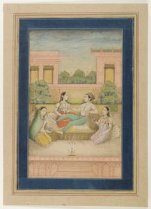 王子と彼の配偶者のテラス、1800年頃（紙に不透明なトイレ） 作： Indian School
